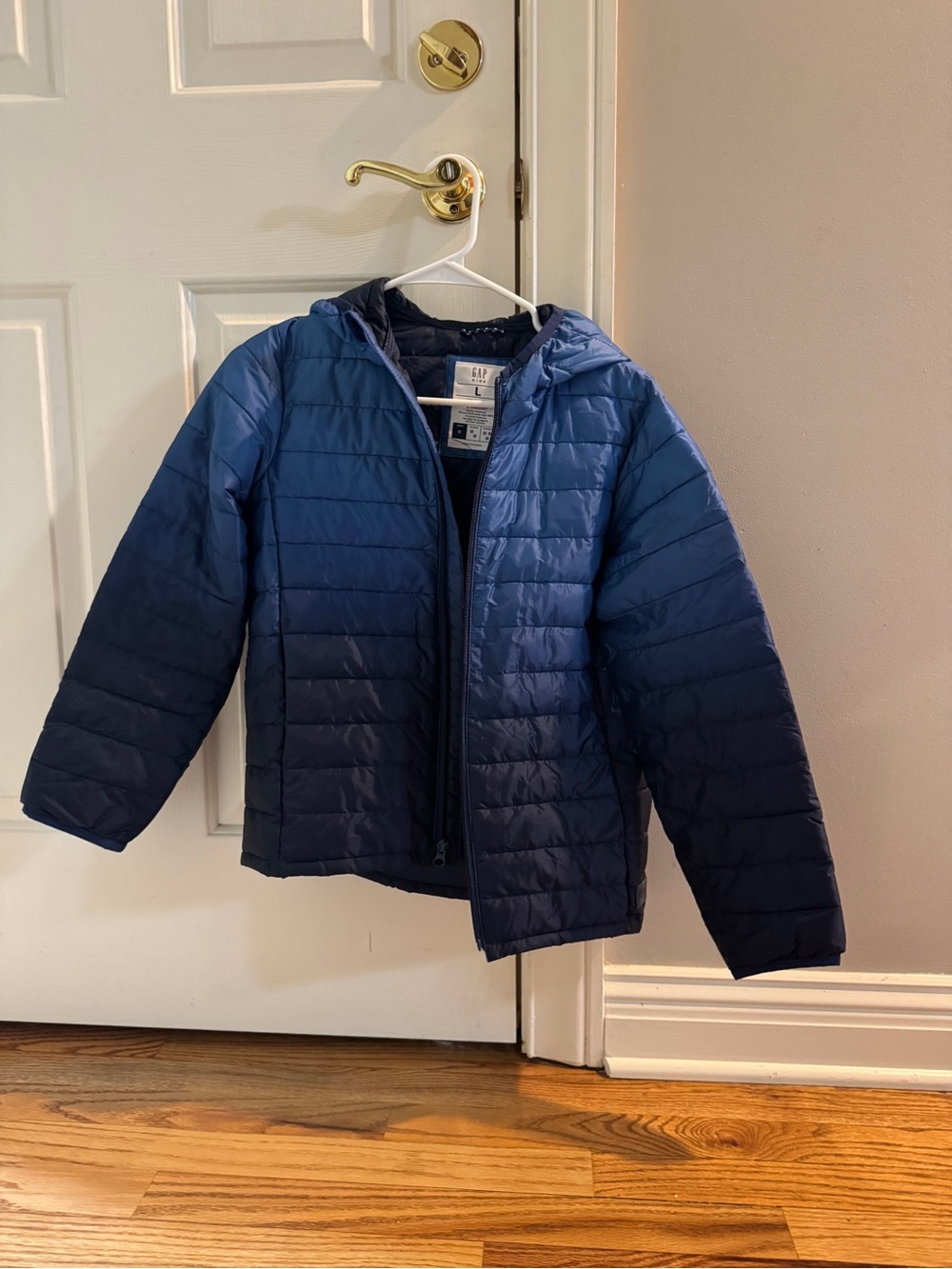 GAP Boys' Blue ombre Hooded Puffer Jacket - Boys Large